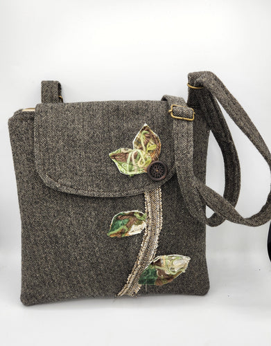 upcycled purse, men’s suitcoat purse, recycled bag, women’s crossbody bag, handmade purse