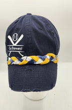 Load image into Gallery viewer, Go Brewers hat, Brewers baseball cap, navy Brewers hat, braided band baseball cap, distressed Brewers hat, Milwaukee Brewers fan gear, women’s Brewers hat, men’s Brewers cap, sporty game day hat, Brewers accessories
