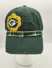Load image into Gallery viewer, packers baseball cap, distressed hat, green bay packers apparel, packers upcycled hat, re-purposed
