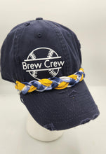 Load image into Gallery viewer, Go Brewers hat, Brewers baseball cap, navy Brewers hat, braided band baseball cap, distressed Brewers hat, Milwaukee Brewers fan gear, women’s Brewers hat, men’s Brewers cap, sporty game day hat, Brewers accessories
