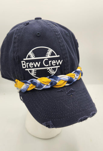 Go Brewers hat, Brewers baseball cap, navy Brewers hat, braided band baseball cap, distressed Brewers hat, Milwaukee Brewers fan gear, women’s Brewers hat, men’s Brewers cap, sporty game day hat, Brewers accessories