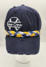 Load image into Gallery viewer, Go Brewers hat, Brewers baseball cap, navy Brewers hat, braided band baseball cap, distressed Brewers hat, Milwaukee Brewers fan gear, women’s Brewers hat, men’s Brewers cap, sporty game day hat, Brewers accessories
