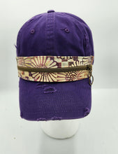Load image into Gallery viewer, distressed baseball cap, vintage hat, boho hat, handmade hat,  shabby chic hat, rustic style hat, women’s casual hat, adjustable baseball cap, boutique fashion accessories 


