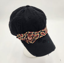 Load image into Gallery viewer, embellished baseball cap, handmade hats, women’s cadat hat, baseball trucker distressed hat, ball cap, josie t. designs, upcycled women’s hat, 

