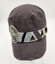 Load image into Gallery viewer, embellished baseball cap, handmade hats, women’s cadat hat, baseball trucker distressed hat, ball cap, josie t. designs, upcycled women’s hat, 

