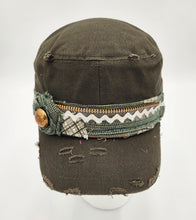 Load image into Gallery viewer, distressed baseball cap, vintage hat, boho hat, handmade hat,  shabby chic hat, rustic style hat, women’s casual hat, adjustable baseball cap, boutique fashion accessories 
