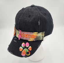 Load image into Gallery viewer, embellished baseball cap, handmade hats, women’s cadat hat, baseball trucker distressed hat, ball cap, josie t. designs, upcycled women’s hat, paw print hat
