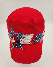 Load image into Gallery viewer, embellished baseball cap, handmade hats, women’s cadat hat, baseball trucker distressed hat, ball cap, josie t. designs, upcycled women’s hat, army cap, 
