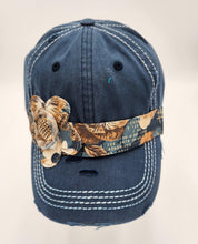 Load image into Gallery viewer, embellished baseball cap, handmade hats, women’s cadat hat, baseball trucker distressed hat, ball cap, josie t. designs, upcycled women’s hat, distressed vintage ball cap
