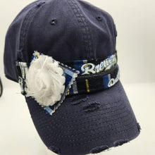 Load image into Gallery viewer, distressed baseball cap, vintage hat, boho hat, handmade hat,  shabby chic hat, rustic style hat, women’s casual hat, adjustable baseball cap, boutique fashion accessories 
