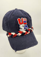 Load image into Gallery viewer, embellished baseball cap, handmade hats, women’s cadat hat, baseball trucker distressed hat, ball cap
