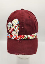 Load image into Gallery viewer, embellished baseball cap, handmade hats, women’s cadat hat, baseball trucker distressed hat, ball cap
