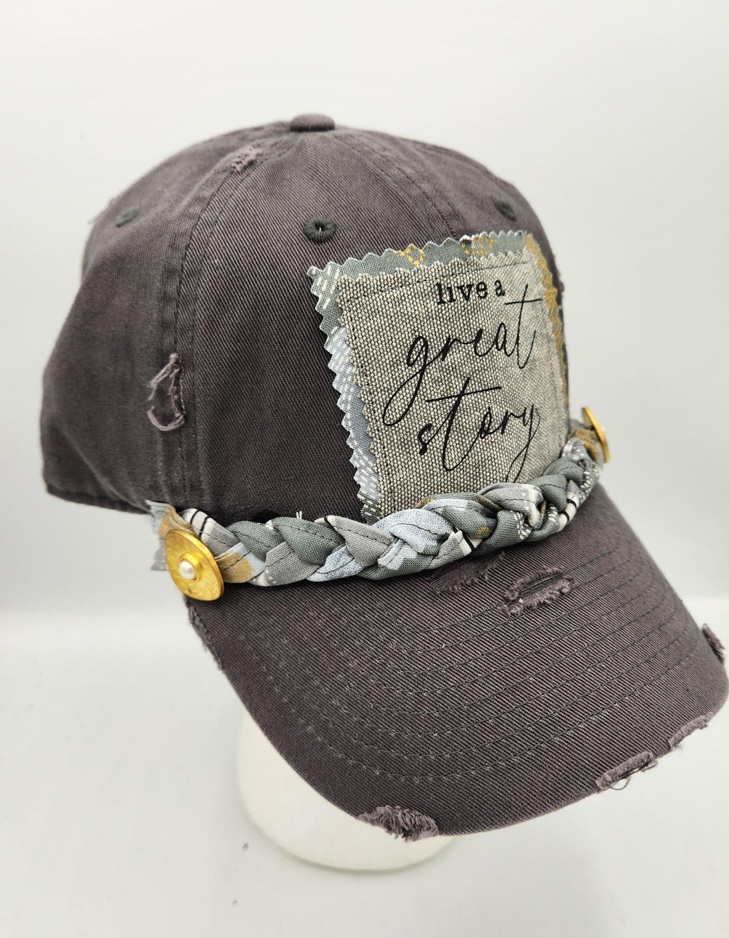 embellished baseball cap, handmade hats, women’s cadat hat, baseball trucker distressed hat, ball cap