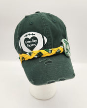 Load image into Gallery viewer, packer hat, green bay apparel, distressed hat, upcycled, re-purposed, boutique green bay, josie t. designs
