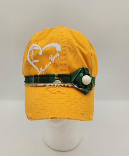 packer hat, green bay apparel, distressed hat, upcycled, re-purposed, boutique green bay, josie t. designs
