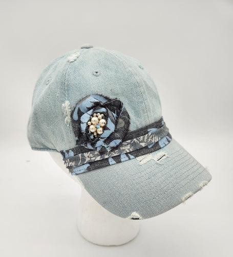 embellished baseball cap, handmade hats, women’s cadat hat, baseball trucker distressed hat, ball cap