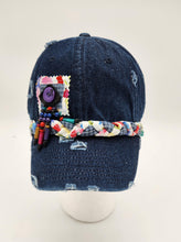 Load image into Gallery viewer, embellished baseball cap, handmade hats, women’s cadat hat, baseball trucker distressed hat, ball cap
