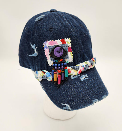 embellished baseball cap, handmade hats, women’s cadat hat, baseball trucker distressed hat, ball cap