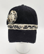 Load image into Gallery viewer, embellished baseball cap, handmade hats, women’s cadat hat, baseball trucker distressed hat, ball cap
