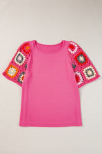 Load image into Gallery viewer, Strawberry Pink Floral Crochet Short Sleeve Top
