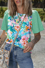 Load image into Gallery viewer, Green Floral Print Eyelet Embroidered Short Sleeve Crew Neck Top

