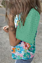 Load image into Gallery viewer, Green Floral Print Eyelet Embroidered Short Sleeve Crew Neck Top

