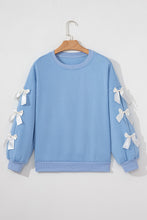 Load image into Gallery viewer, Myosotis Contrast Bow Decor Dropped Sleeve Crewneck Sweatshirt

