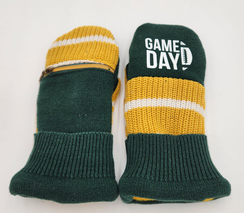 green bay packers mittens, handmade mittens, upcycled mittens, re-purposed, made in the usa