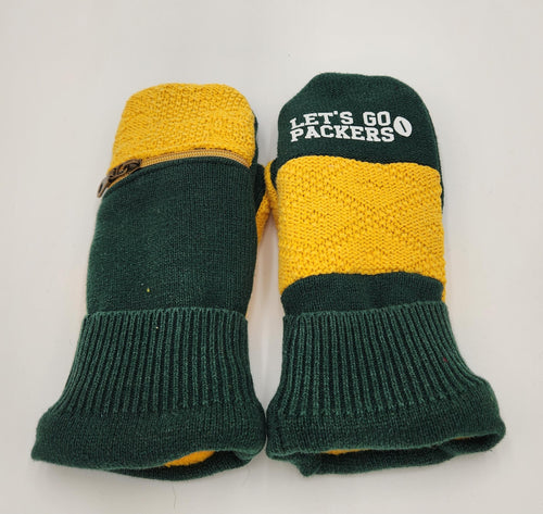 green bay packers mittens, handmade mittens, upcycled mittens, re-purposed, made in the usa