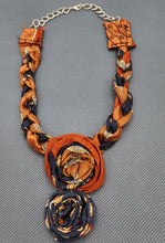 Load image into Gallery viewer, Textile necklace, upcycled jewelry, re-purposed jewelry, boho, handmade necklace
