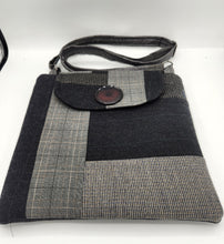 Load image into Gallery viewer, upcycled handbag, men&#39;s suitcoat bag, recycled wool purse, boutique green bay, crossbody bag, handmade purse
