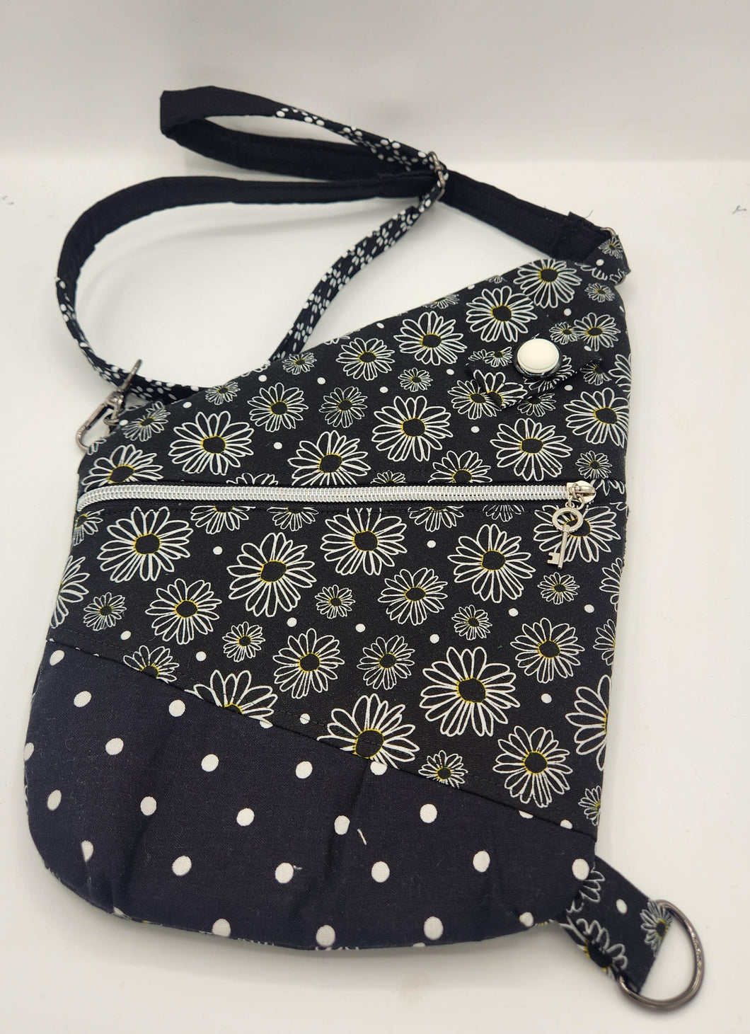 daisy print bag, floral crossbody purse, handmade daisy handbag, cute summer sling bag, black and white floral bag, daisy pattern crossbody, boho daisy bag, polka dot and flower purse, small zipper bag for women, cheerful floral purse


traveler Pouch, Sling Bag, Unisex Crossbody Bag, Secure pouch, handmade crossbody, upcycled sling bag, josie t. designs, travel bag, 
