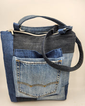 Load image into Gallery viewer, denim purse, upcycled denim handbag, denim tote bag, recycled denim, boutique green bay
