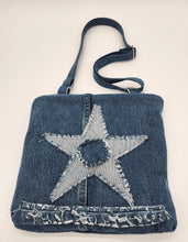 Load image into Gallery viewer, crossbody bag, handmade purse, upcycled, repurposed denim, denim bag
