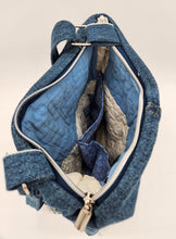 Load image into Gallery viewer, crossbody bag, handmade purse, upcycled, repurposed denim, denim bag
