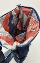 Load image into Gallery viewer, upcycled denim bag
denim crossbody bag
recycled jean purse
handmade denim handbag
patchwork denim bag
eco friendly purse
sustainable fashion accessory
denim star purse
artisan denim bag
one of a kind handbag
