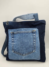Load image into Gallery viewer, upcycled denim bag
denim crossbody bag
recycled jean purse
handmade denim handbag
patchwork denim bag
eco friendly purse
sustainable fashion accessory
denim star purse
artisan denim bag
one of a kind handbag
