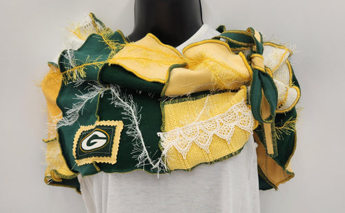 green bay packer apparel, packer scarf, upcycled, nfl draft, re-purposed scarf