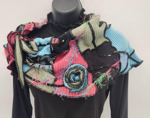 boho scarf, upcycled shawl, women's scarf, winter scarf, upcycled sweater, handmade scarf, 