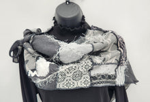 Load image into Gallery viewer, women’s fashion scarf

layered textured scarf

button detail scarf

winter fashion accessories

unique artistic scarf

cozy fall scarf

statement scarf for women

boutique style scarf

boho chic scarf
