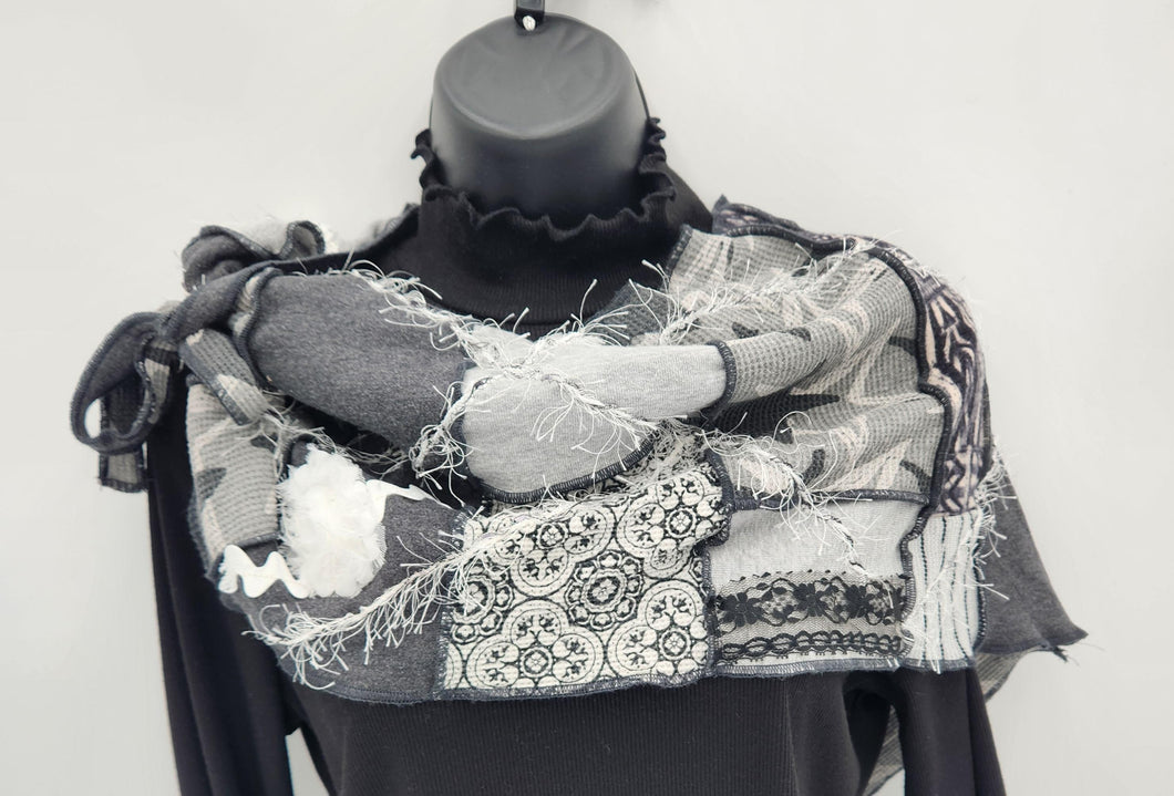 women’s fashion scarf

layered textured scarf

button detail scarf

winter fashion accessories

unique artistic scarf

cozy fall scarf

statement scarf for women

boutique style scarf

boho chic scarf