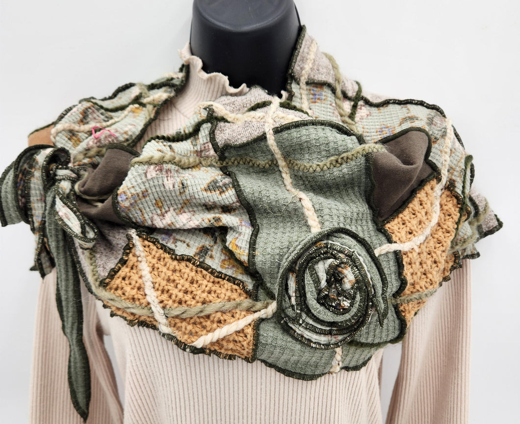 boho chic scarf, upcycled sweater, re-purposed scarf, upcycled scarf, handmade, green bay shopping, boutique green bay