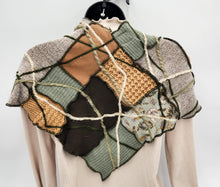 Load image into Gallery viewer, boho chic scarf, upcycled sweater, re-purposed scarf, upcycled scarf, handmade, green bay shopping, boutique green bay
