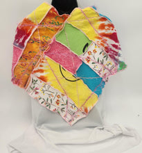 Load image into Gallery viewer, upcycled summer scarf, re-purposed, handmade scarf, made in the usa, josie t. designs, summer shawl, couture trend, eco-conscious, handmade textile jewelry, sustainable fashion, upcycled fabric bib, artsy wearable art, 
