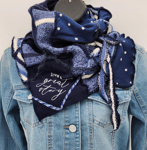 upcycled scarf, swag scarf, sweater scarf, cowl neck scarf, handmade scarf, couture trend, eco-conscious, josie t. designs