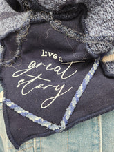 Load image into Gallery viewer, upcycled scarf, swag scarf, sweater scarf, cowl neck scarf, handmade scarf, couture trend, eco-conscious, josie t. designs
