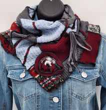 Load image into Gallery viewer, upcycled scarf, swag scarf, sweater scarf, cowl neck scarf, handmade scarf, couture trend, eco-conscious, josie t. designs
