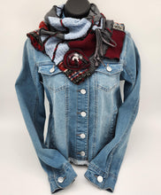 Load image into Gallery viewer, upcycled scarf, swag scarf, sweater scarf, cowl neck scarf, handmade scarf, couture trend, eco-conscious, josie t. designs
