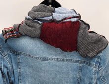 Load image into Gallery viewer, upcycled scarf, swag scarf, sweater scarf, cowl neck scarf, handmade scarf, couture trend, eco-conscious, josie t. designs

