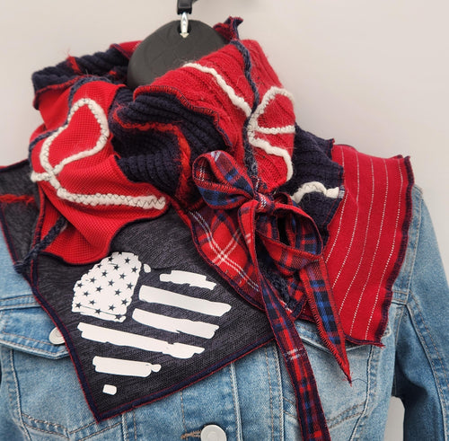 upcycled scarf, swag scarf, sweater scarf, cowl neck scarf, handmade scarf, couture trend, eco-conscious, josie t. designs